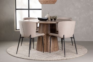 Imagine Masa de dining Lanzo φ120 - Natural / Natural MDF + Scaun de dining Modesto - Bej / Beige Boucle _4