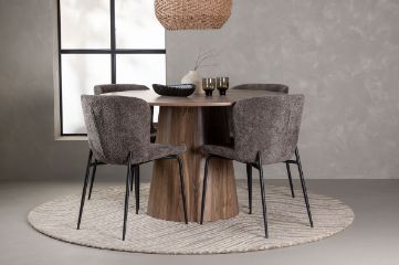 Imagine Masa de Dining Lanzo φ120 - Natural / MDF Natural + Scaun de Dining Modesto - Gri / Boucle Negru Fumuriu _4