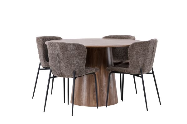 Imagine Masa de Dining Lanzo φ120 - Natural / MDF Natural + Scaun de Dining Modesto - Gri / Boucle Negru Fumuriu _4