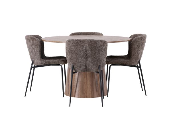 Imagine Masa de Dining Lanzo φ120 - Natural / MDF Natural + Scaun de Dining Modesto - Gri / Boucle Negru Fumuriu _4