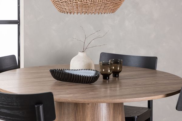 Imagine Masa de dining Lanzo φ120 - Natural / MDF Natural + 4 scaune de dining Montros - Natural / Lemn de cauciuc Natural