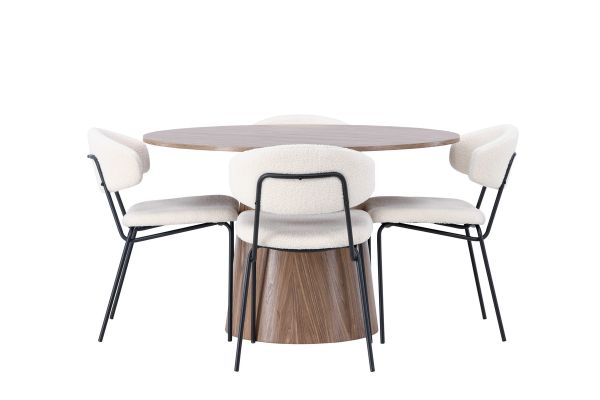 Imagine Masa de dining Lanzo φ120 - Natural / MDF natural + Scaun de dining Chico - Negru / Boucle alb - 4