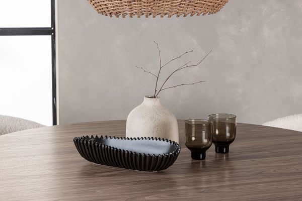 Imagine Masa de dining Lanzo φ120 - Natural / MDF natural + Scaun de dining Chico - Negru / Boucle alb - 4