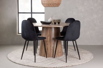 Imagine Masa de Dining Lanzo φ120 - Natural / Natural MDF + Scaun de Dining Polar - Picioare Negre / Catifea Neagra _4