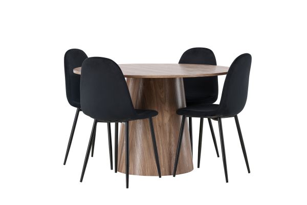 Imagine Masa de Dining Lanzo φ120 - Natural / Natural MDF + Scaun de Dining Polar - Picioare Negre / Catifea Neagra _4