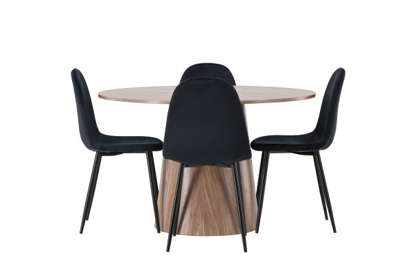 Imagine Masa de Dining Lanzo φ120 - Natural / Natural MDF + Scaun de Dining Polar - Picioare Negre / Catifea Neagra _4