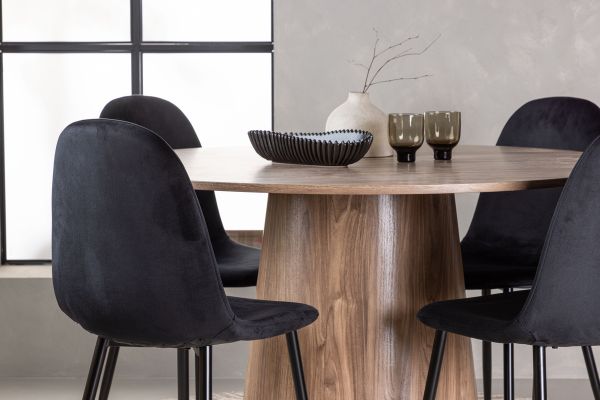 Imagine Masa de Dining Lanzo φ120 - Natural / Natural MDF + Scaun de Dining Polar - Picioare Negre / Catifea Neagra _4