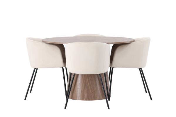 Imagine Te rog tradu acest text: Masa de dining Lanzo φ120 - Natural / MDF Natural + Scaun Berit - Negru / Catifea Bej _4