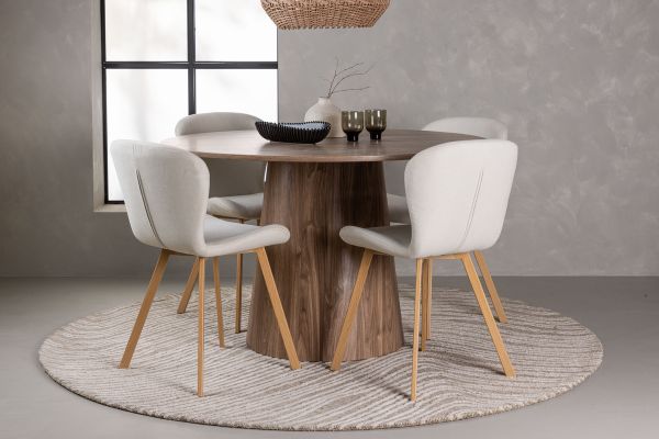 Imagine Masa de dining Lanzo φ120 - Natural / MDF Natural + 4 scaune de dining Lilja - Oaklook / Material Bej