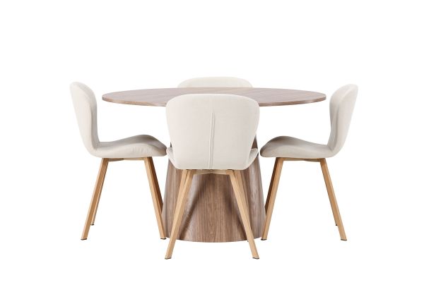 Imagine Masa de dining Lanzo φ120 - Natural / MDF Natural + 4 scaune de dining Lilja - Oaklook / Material Bej