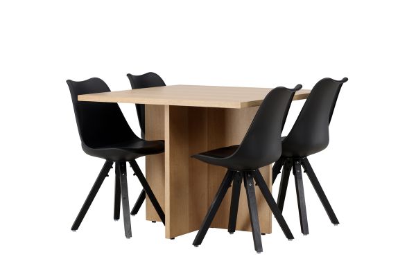 Imagine Masa de dining Leo 100*75 - Aspect de stejar / MDF stejar + Scaun de dining Zeno - Negru / PP negru _4