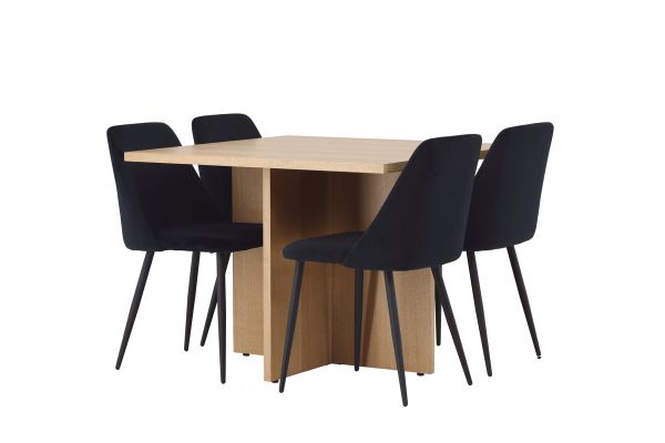 Imagine Masa de dining Leo 100*75 - Aspect de stejar / MDF aspect stejar + Scaun de dining Night - Negru / Catifea neagra _4