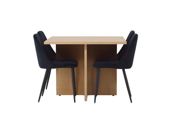 Imagine Masa de dining Leo 100*75 - Aspect de stejar / MDF aspect stejar + Scaun de dining Night - Negru / Catifea neagra _4