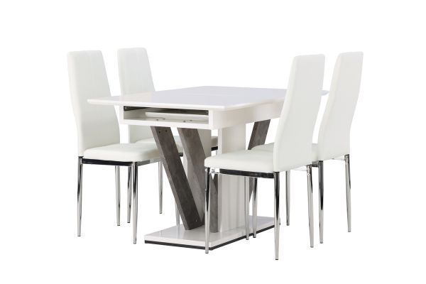 Imagine Disa Dining Table 120/160*80 - White / Grey MDF +Pastill Dining Chair - Silver / White PU _4