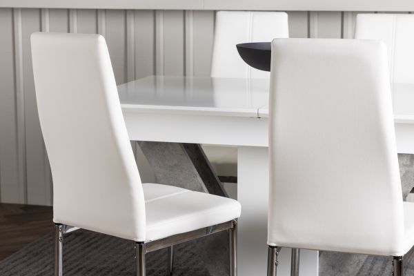 Imagine Disa Dining Table 120/160*80 - White / Grey MDF +Pastill Dining Chair - Silver / White PU _4