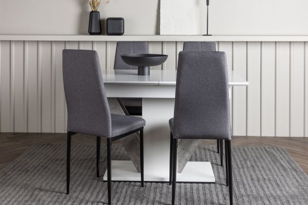 Imagine Disa Dining Table 120/160*80 - White / Grey MDF +Petra Dining Chair - Black / Dark grey Fabric _4