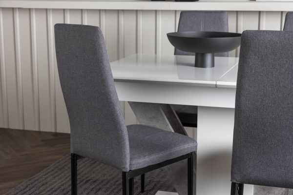 Imagine Disa Dining Table 120/160*80 - White / Grey MDF +Petra Dining Chair - Black / Dark grey Fabric _4