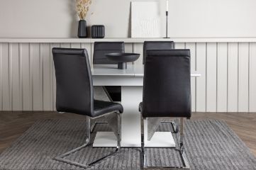 Imagine Disa Dining Table 120/160*80 - White / Grey MDF +Tempo Dining Chair - Chromed leg / Black PU _4