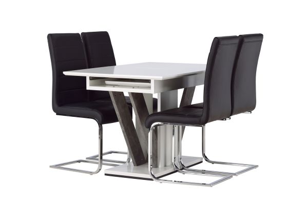 Imagine Disa Dining Table 120/160*80 - White / Grey MDF +Tempo Dining Chair - Chromed leg / Black PU _4