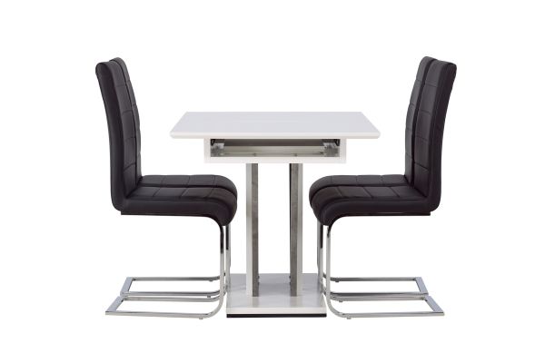 Imagine Disa Dining Table 120/160*80 - White / Grey MDF +Tempo Dining Chair - Chromed leg / Black PU _4