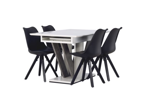 Imagine Disa Dining Table 120/160*80 - White / Grey MDF +Zeno Dining Chair - Black / Black PP _4