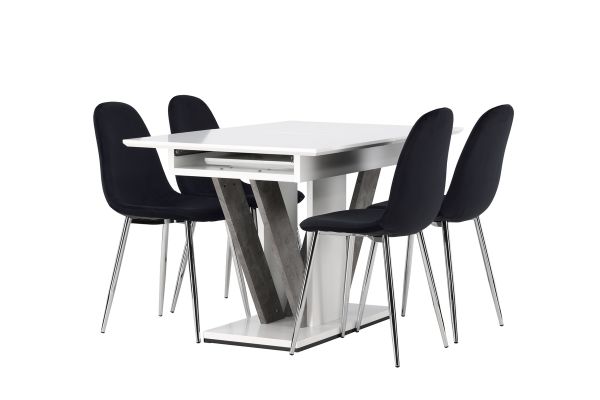 Imagine Masa de dining Disa 120/160 * 80 - Alb / Gri MDF + Scaun de dining Polar - Catifea neagra / Crom _4