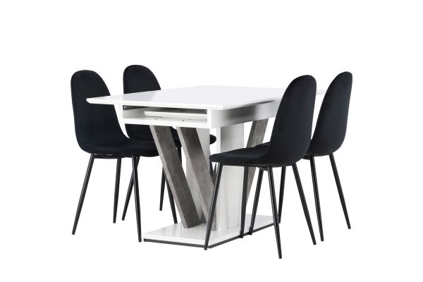 Imagine Masa de dining Disa 120/160*80 - Alb / Gri MDF + Scaun de dining Polar - Picioare Negre / Catifea Neagră _4