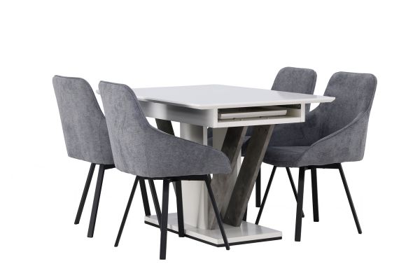 Imagine Masa de dining Disa 120/160 * 80 - Alb / Gri MDF + Scaun de dining Rosie - Negru / Gri închis Material textil _4