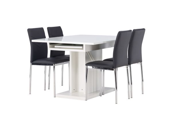 Imagine Masa de dining Pluto 120/160*90- Alb/MDF Sticla + Scaun de dining Lily - Picior cromat/Negru PU _4