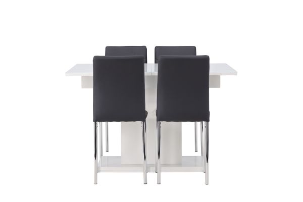 Imagine Masa de dining Pluto 120/160*90- Alb/MDF Sticla + Scaun de dining Lily - Picior cromat/Negru PU _4