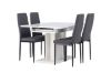 Imagine Masa de dining Pluto 120/160*90- Alb / Furnir de sticlă din MDF + Scaun de dining Petra - Negru / Material textil gri închis _4