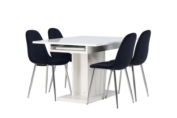 Imagine Masa de dining Pluto 120/160*90- Alb / MDF sticla + Scaun de dining Polar - Velvet negru / Crom _4