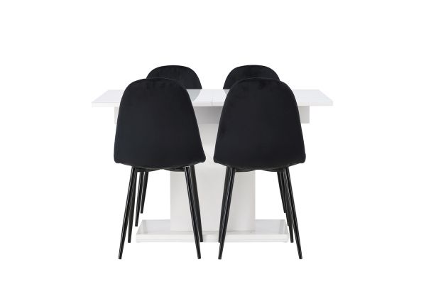 Imagine Masa de dining Pluto 120/160*90 - Alb / MDF Sticla + Scaun de dining Polar - Picioare negre / Catifea neagra _4