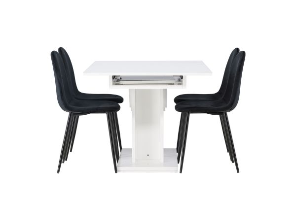 Imagine Masa de dining Pluto 120/160*90 - Alb / MDF Sticla + Scaun de dining Polar - Picioare negre / Catifea neagra _4