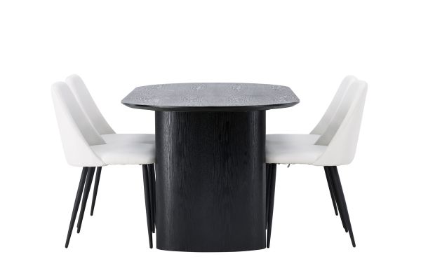 Imagine Masa de dining Isolde 180*75 - Negru / MDF Negru + Scaun de dining Night - Negru / White PU _ 4