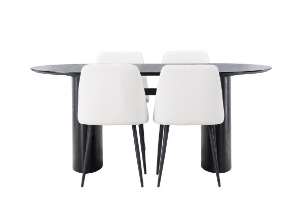 Imagine Masa de dining Isolde 180*75 - Negru / MDF Negru + Scaun de dining Night - Negru / White PU _ 4