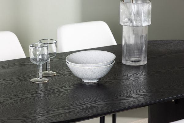 Imagine Masa de dining Isolde 180*75 - Negru / MDF Negru + Scaun de dining Night - Negru / White PU _ 4