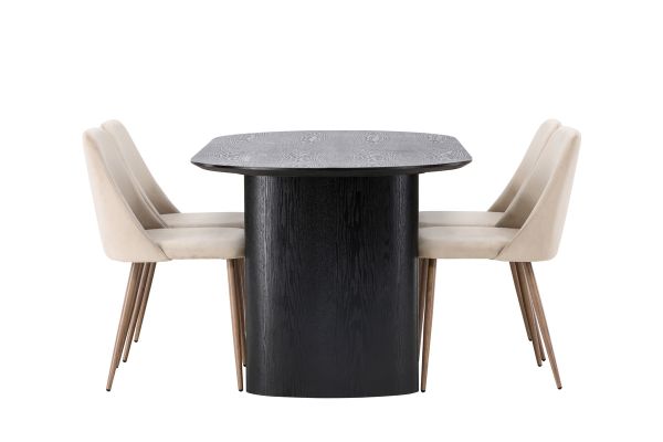 Imagine Masa de Dining Isolde 180*75 - Negru / MDF Negru + Scaun de Dining Night - Nuc întunecat / Mocca / Material maro _4