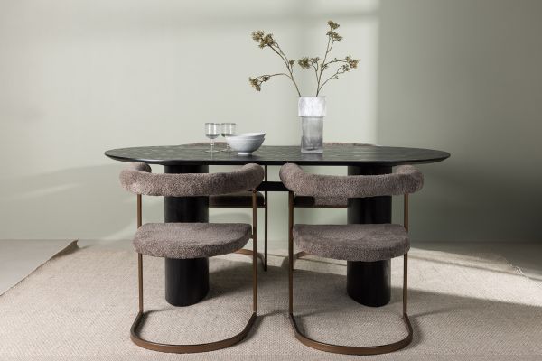 Imagine Masa de dining Isolde 180*75 - Negru / MDF negru + Scaun de dining Morning - Negru / Boucle negru _4