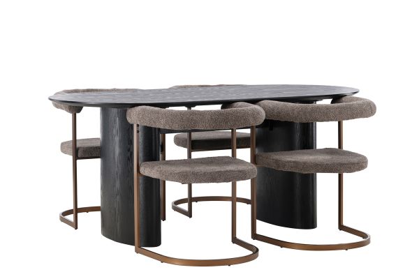 Imagine Masa de dining Isolde 180*75 - Negru / MDF negru + Scaun de dining Morning - Negru / Boucle negru _4