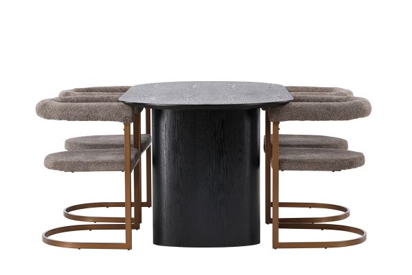 Imagine Masa de dining Isolde 180*75 - Negru / MDF negru + Scaun de dining Morning - Negru / Boucle negru _4