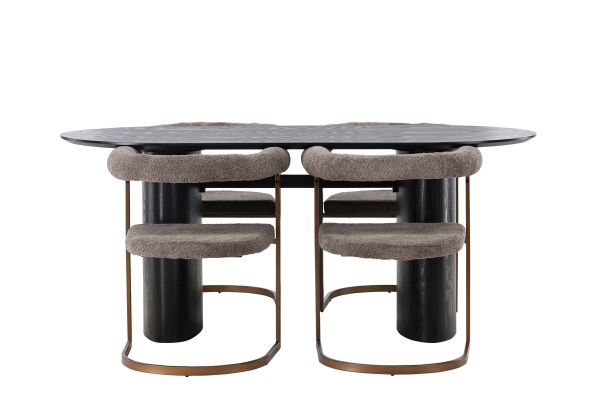 Imagine Masa de dining Isolde 180*75 - Negru / MDF negru + Scaun de dining Morning - Negru / Boucle negru _4