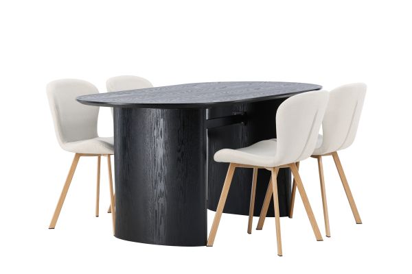 Imagine Masa de dining Isolde 180*75 - Negru / MDF negru + Scaun de dining Lilja - Aspect de stejar / Material bej _4