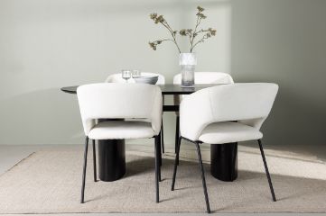 Imagine Masa de dining Isolde 180*75 - Negru / MDF negru + Scaun de dining Day - Negru mat / Linen alb _4