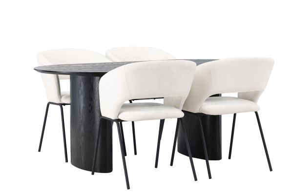 Imagine Masa de dining Isolde 180*75 - Negru / MDF negru + Scaun de dining Day - Negru mat / Linen alb _4