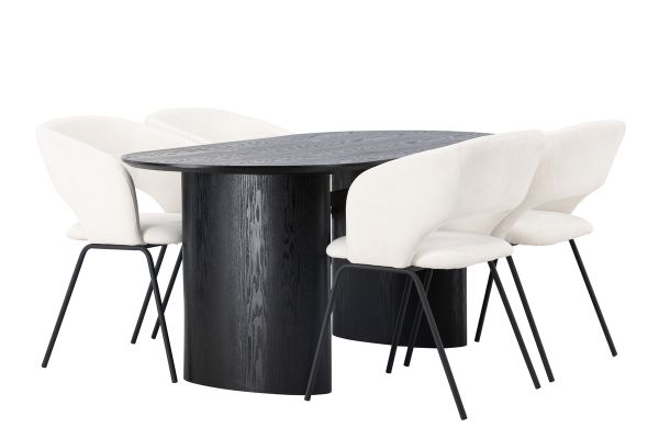 Imagine Masa de dining Isolde 180*75 - Negru / MDF negru + Scaun de dining Day - Negru mat / Linen alb _4