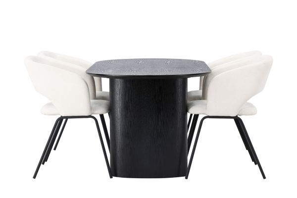 Imagine Masa de dining Isolde 180*75 - Negru / MDF negru + Scaun de dining Day - Negru mat / Linen alb _4