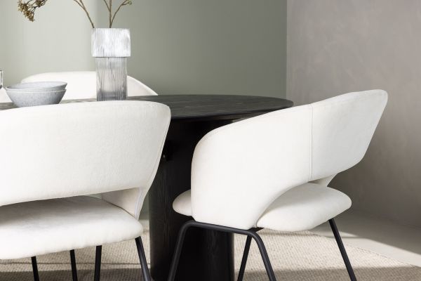 Imagine Masa de dining Isolde 180*75 - Negru / MDF negru + Scaun de dining Day - Negru mat / Linen alb _4