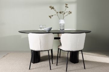 Imagine Masa de dining Isolde 180*75 - Negru / MDF negru + Scaun de dining Edina - Negru / Boucle Alb _4