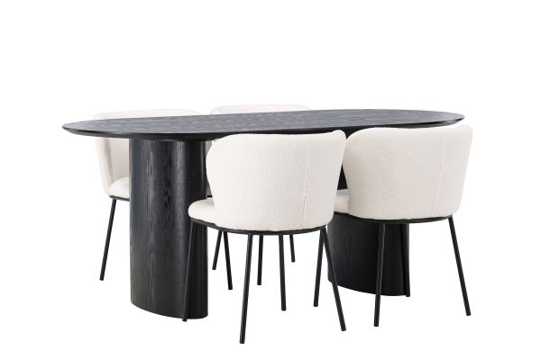 Imagine Masa de dining Isolde 180*75 - Negru / MDF negru + Scaun de dining Edina - Negru / Boucle Alb _4